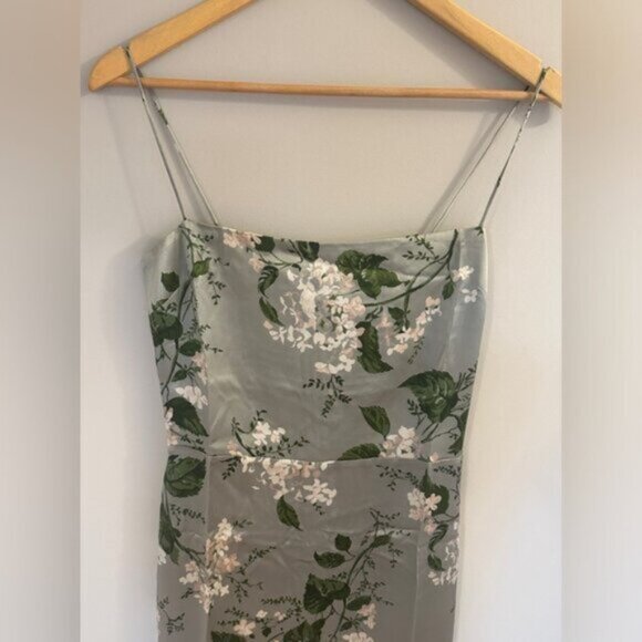NEW Reformation Frankie Long Silk Dress in Tea Garden Green Floral | size 6 - Picture 7 of 12